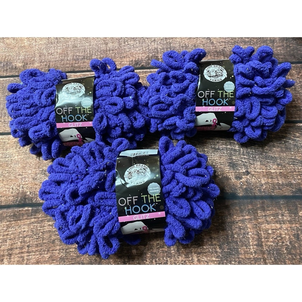 Lion Brand Yarn Off The Hook Glitz (Color 147) Grape 3 Skeins 3.3 oz Lot# 64306